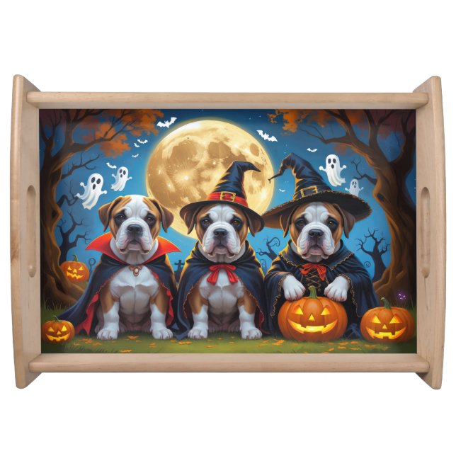 Bullmastiff Dogs Pumpkin Halloween Funny Serving Tray (Front)
