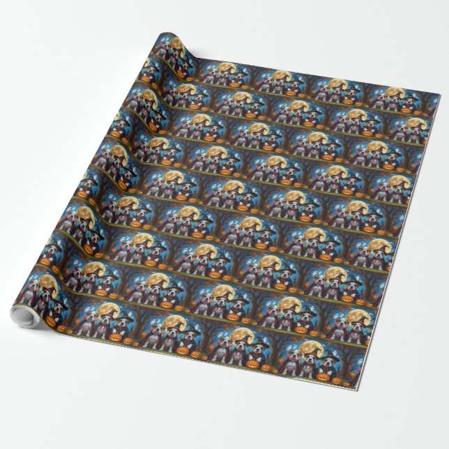 Bullmastiff Dogs Pumpkin Halloween Funny Wrapping Paper (Unrolled)