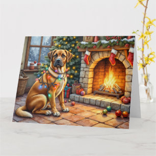 Bullmastiff Fireplace with Christmas Lights Card