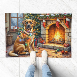 Bullmastiff Fireplace with Christmas Lights Doormat