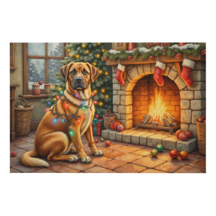 Bullmastiff Fireplace with Christmas Lights Wood Wall Art