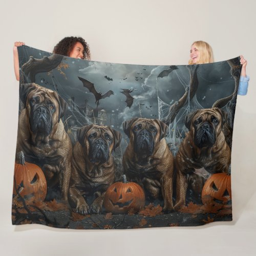 Bullmastiff Halloween Night Doggy Delight Fleece Blanket