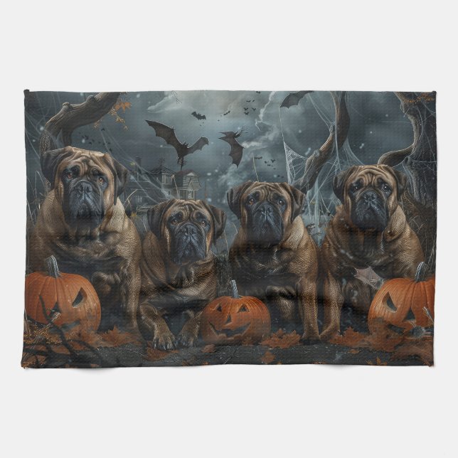 Bullmastiff Halloween Night Doggy Delight Kitchen Towel (Horizontal)