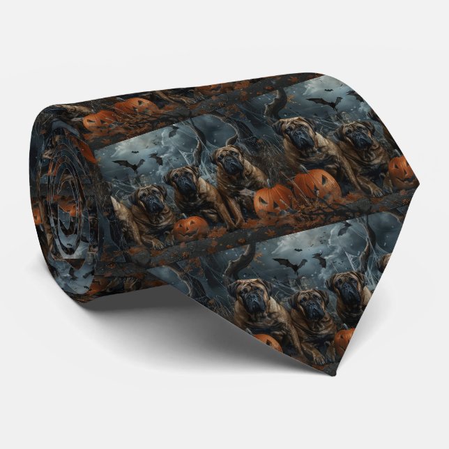 Bullmastiff Halloween Night Doggy Delight Neck Tie (Rolled)
