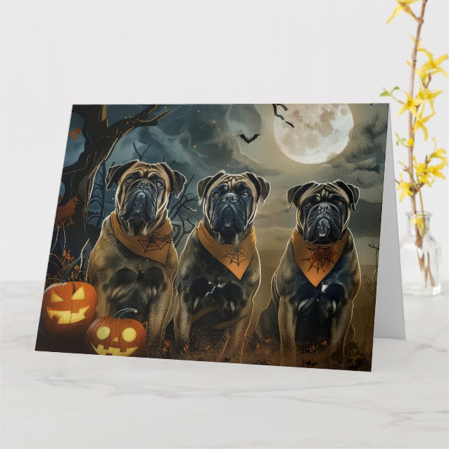 Bullmastiff Halloween Spooky Card (Yellow Flower)
