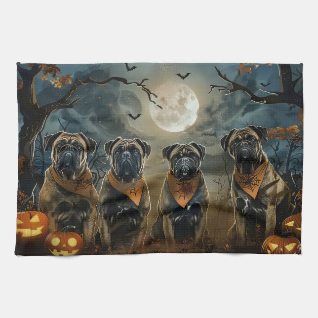 Bullmastiff Halloween Spooky Kitchen Towel (Horizontal)