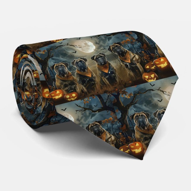 Bullmastiff Halloween Spooky Neck Tie (Rolled)