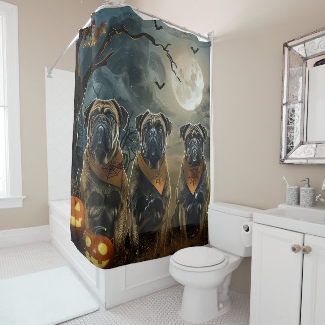 Bullmastiff Halloween Spooky Shower Curtain (In Situ)