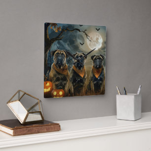 Bullmastiff Halloween Spooky Square Wall Clock