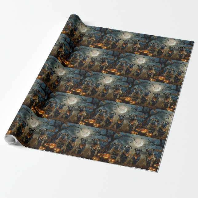 Bullmastiff Halloween Spooky Wrapping Paper (Unrolled)