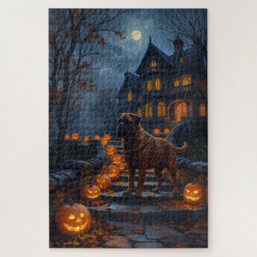 Bullmastiff Haunted Manor Halloween Art Jigsaw Puzzle