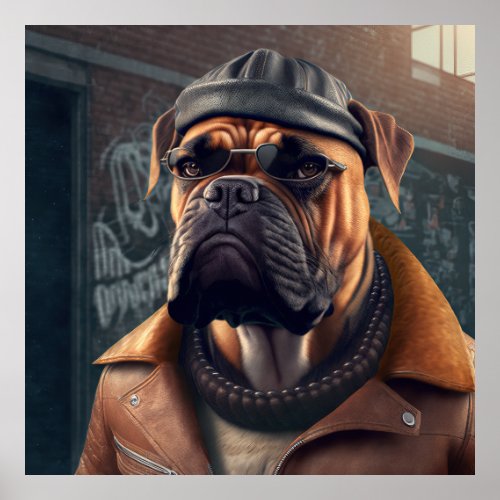 Bullmastiff Hipster Dog Poster