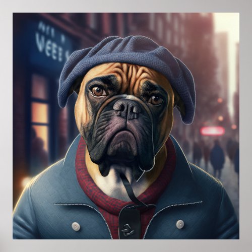 Bullmastiff Hipster Dog Poster