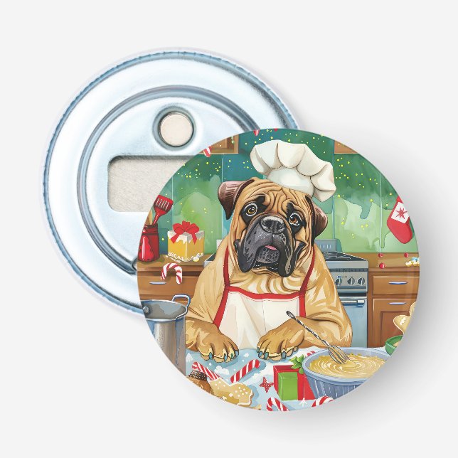 Bullmastiff Holiday Baking: Festive Christmas Bottle Opener (Front)