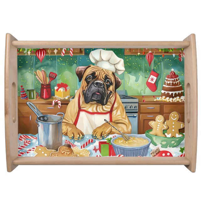 Bullmastiff Holiday Baking: Festive Christmas Serving Tray (Front)