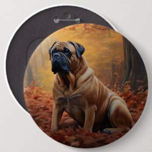 Bullmastiff in Autumn Leaves Fall Inspire Button