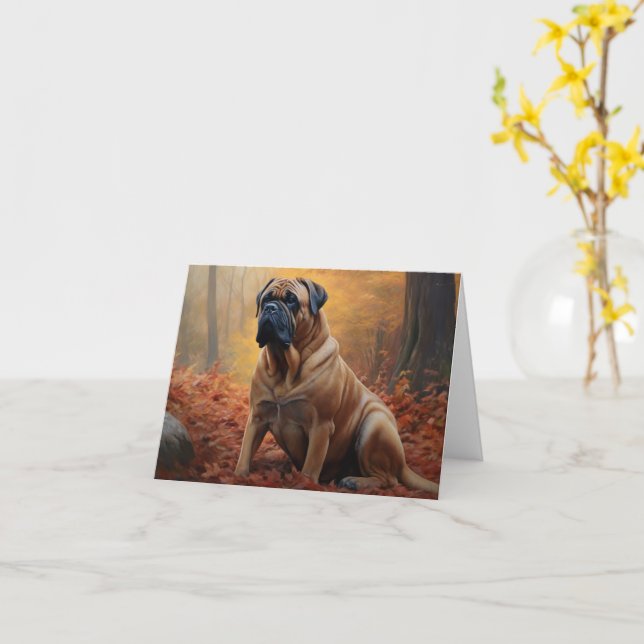 Bullmastiff  in Autumn Leaves Fall Inspire Card (Yellow Flower)