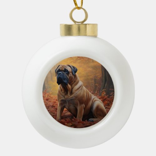 Bullmastiff  in Autumn Leaves Fall Inspire Ceramic Ball Christmas Ornament