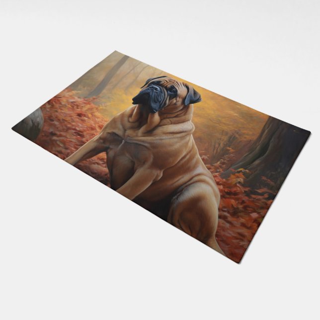 Bullmastiff  in Autumn Leaves Fall Inspire Doormat (Angled)
