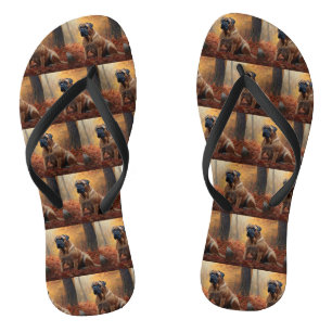 Bullmastiff  in Autumn Leaves Fall Inspire Flip Flops