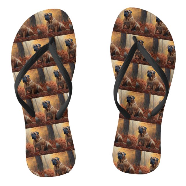 Bullmastiff  in Autumn Leaves Fall Inspire Flip Flops (Footbed)