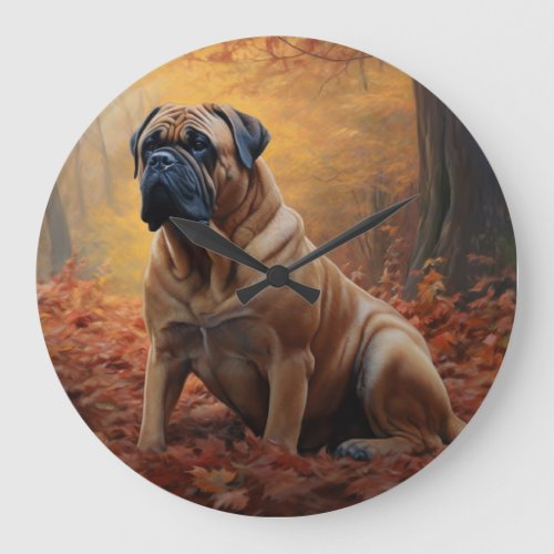 Bullmastiff  in Autumn Leaves Fall Inspire Large Clock