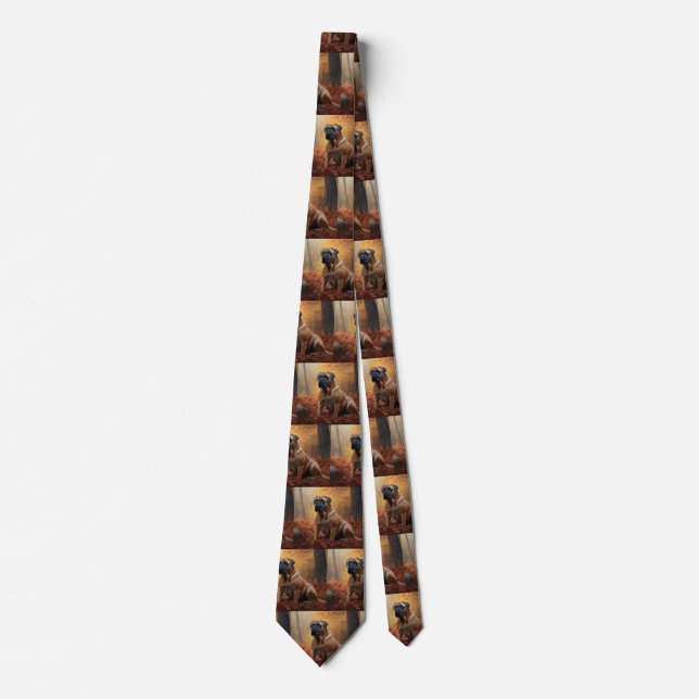 Bullmastiff  in Autumn Leaves Fall Inspire Neck Tie (Front)