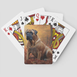 Bullmastiff in Autumn Leaves Fall Inspire Poker Cards