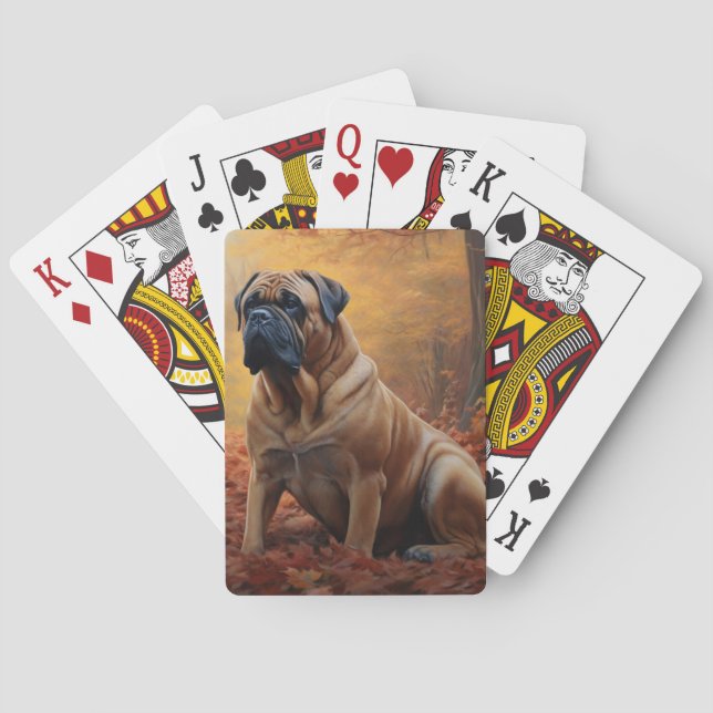 Bullmastiff  in Autumn Leaves Fall Inspire Poker Cards (Back)