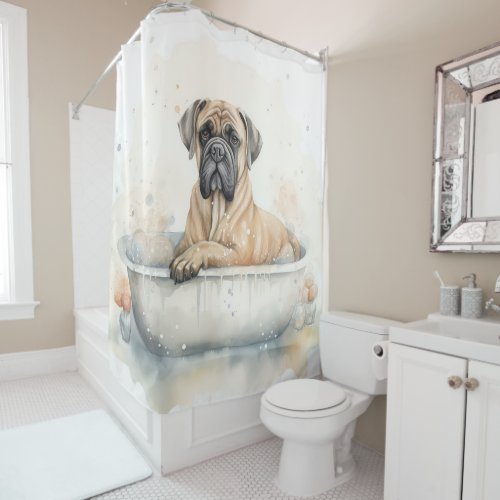 Bullmastiff In Bathtub Watercolor Dog Art Shower Curtain