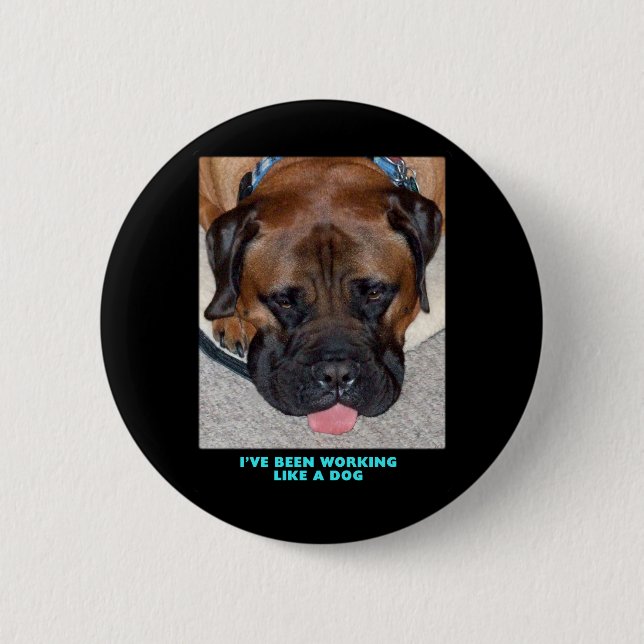 Bullmastiff I've Been Working Like A Dog Button (Front)