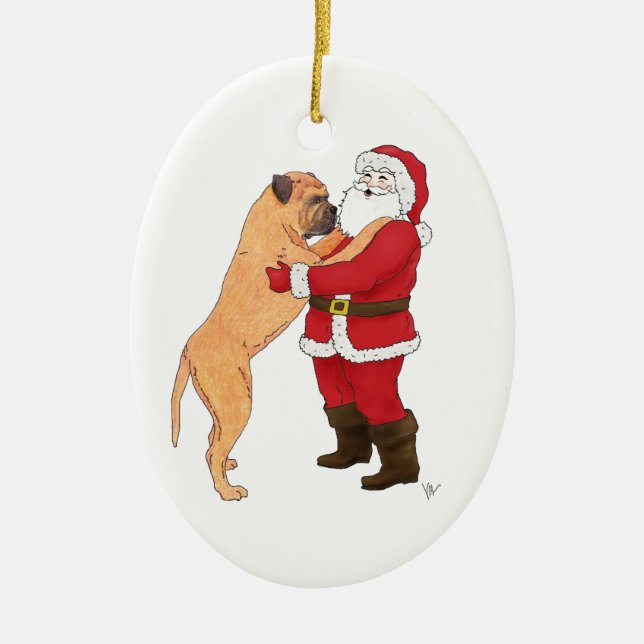 Bullmastiff Jowly Christmas Greeting Ceramic Ornament (Front)