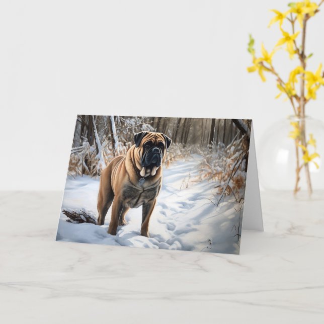 Bullmastiff Let It Snow Christmas Card (Yellow Flower)