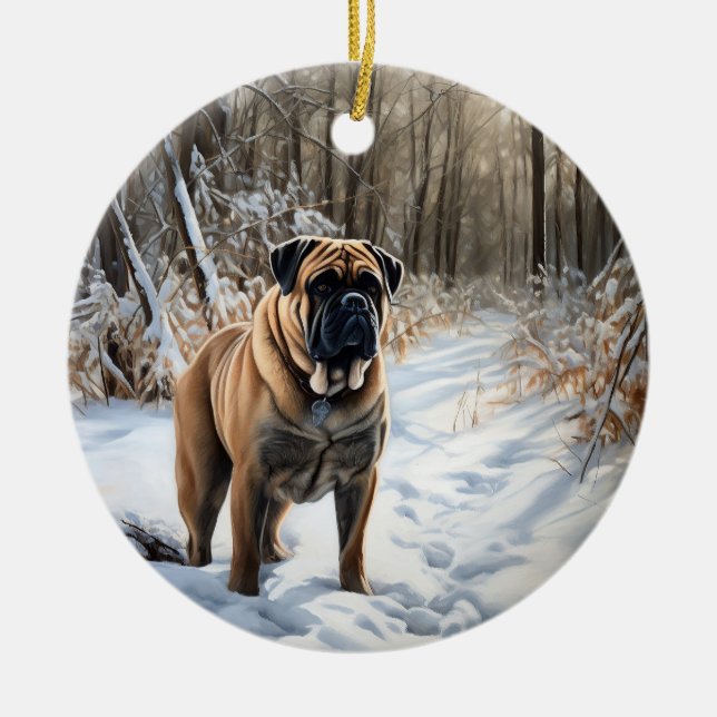 Bullmastiff Let It Snow Christmas Ceramic Ornament (Front)