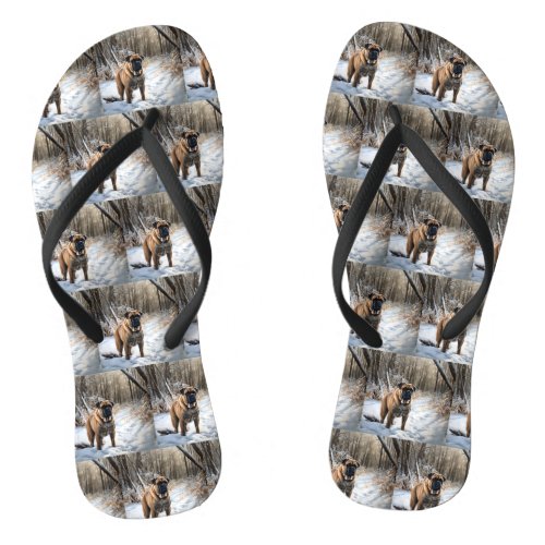 Bullmastiff Let It Snow Christmas Flip Flops