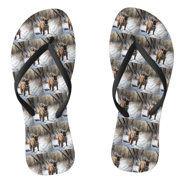 Bullmastiff Let It Snow Christmas Flip Flops (Footbed)