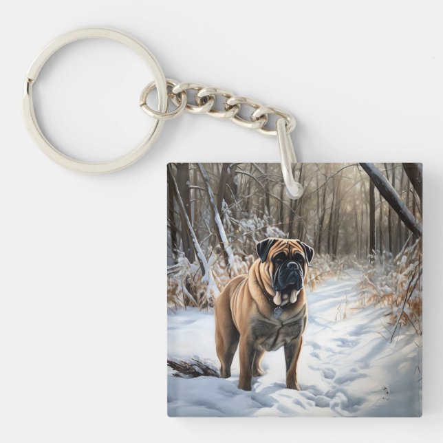 Bullmastiff Let It Snow Christmas Keychain (Front)