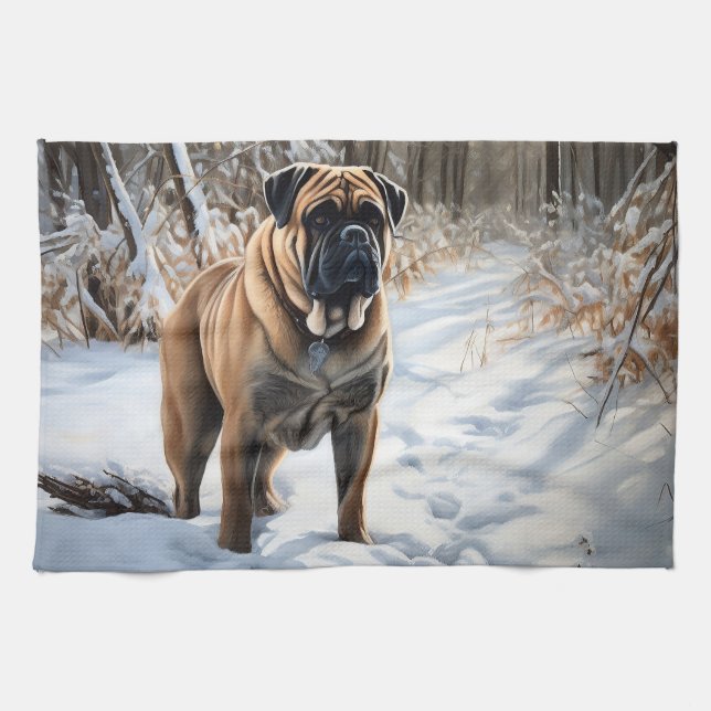 Bullmastiff Let It Snow Christmas Kitchen Towel (Horizontal)