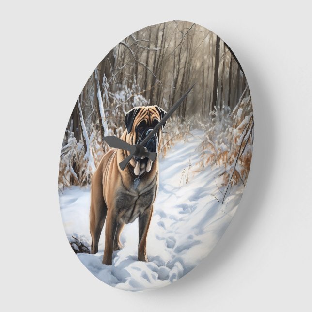 Bullmastiff Let It Snow Christmas Large Clock (Angle)