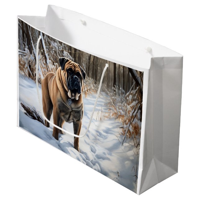 Bullmastiff Let It Snow Christmas Large Gift Bag (Front Angled)