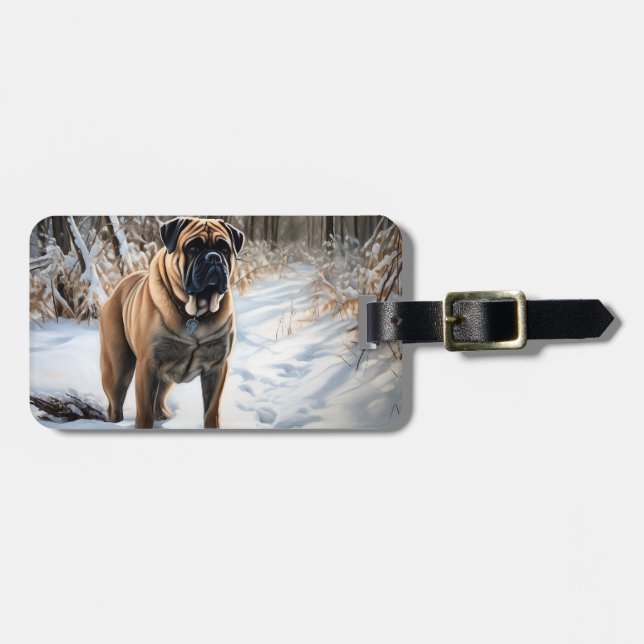 Bullmastiff Let It Snow Christmas Luggage Tag (Front Horizontal)