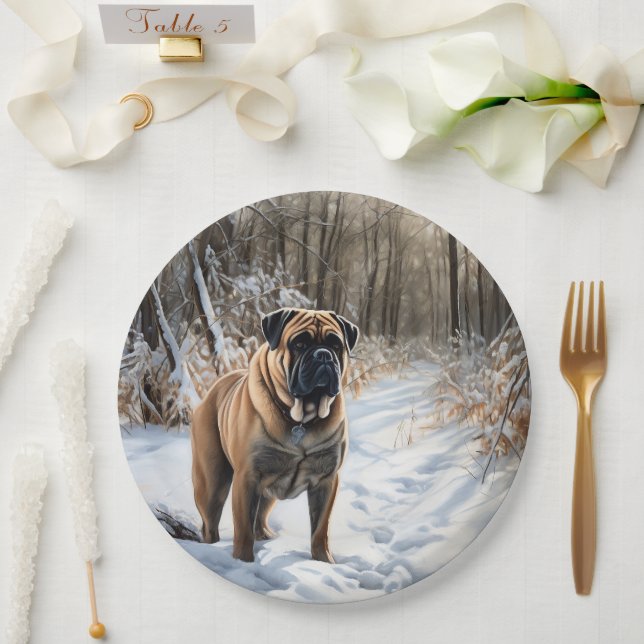 Bullmastiff Let It Snow Christmas Paper Plates (Wedding)