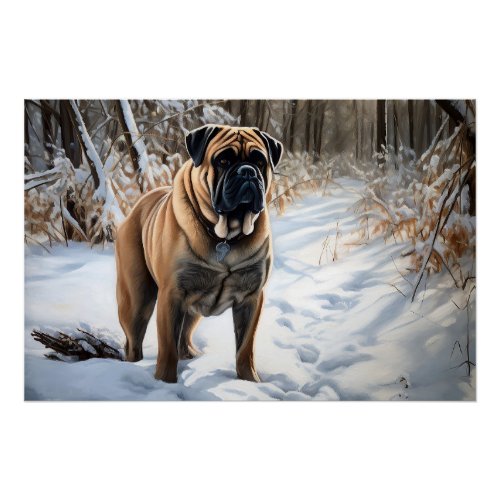 Bullmastiff Let It Snow Christmas Poster