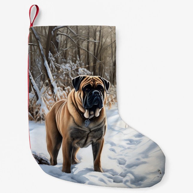 Bullmastiff Let It Snow Christmas Small Christmas Stocking (Front)