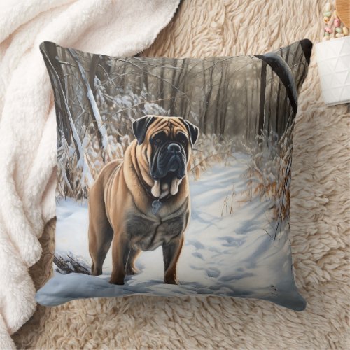 Bullmastiff Let It Snow Christmas Throw Pillow