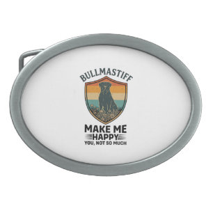 Bullmastiff Make Me Happy Dog Shield Retro Sunset Belt Buckle