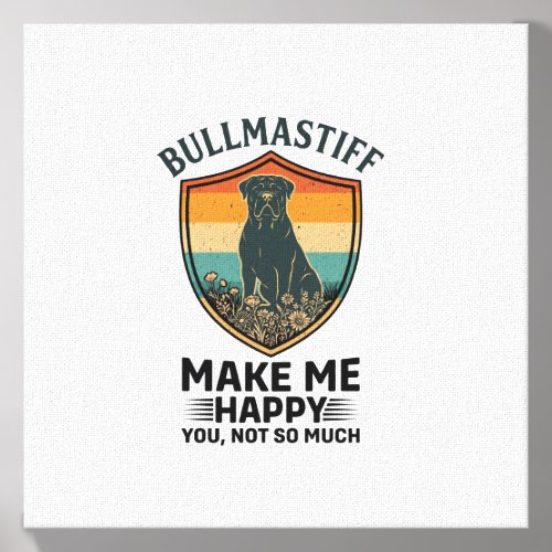 Bullmastiff Make Me Happy Dog Shield Retro Sunset Canvas Photo Tile