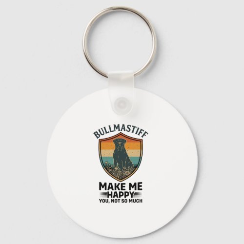 Bullmastiff Make Me Happy Dog Shield Retro Sunset Keychain