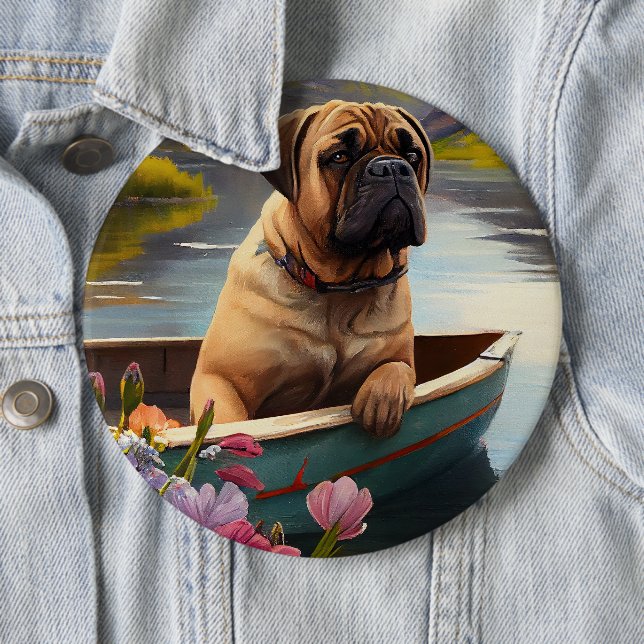 Bullmastiff on a Paddle: A Scenic Adventure Button (In Situ)