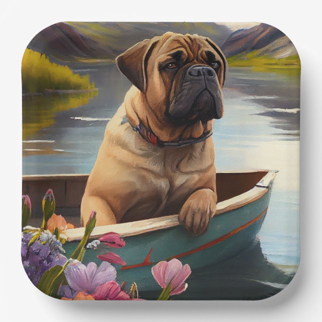 Bullmastiff on a Paddle: A Scenic Adventure Paper Plates (Front)
